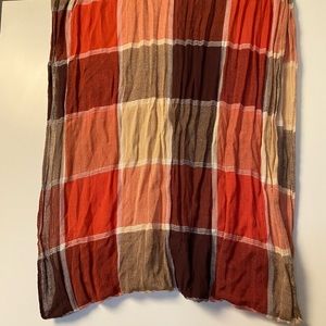 Infinity scarf with fall colors reds, oranges, browns, yellows